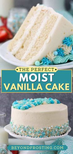 Moist Vanilla Cake, birthday cake ideas, dessert recipes Easy Moist Vanilla Cake, Diy Cake Recipes, Perfect Vanilla Cake Recipe, Vanilla Cake From Scratch, Easy Birthday Cake Recipes, Vanilla Layer Cake, Perfect Vanilla Cake, Homemade Vanilla Cake