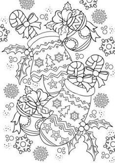 christmas coloring pages for adults and kids with ornaments, bells and snowflakes on the ground