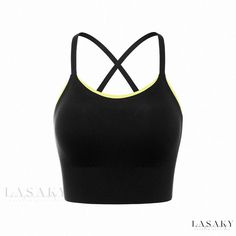 Lasaky - Adjustable Thin Straps Seamless Sports Camisole with Integrated Bra - Ideal for Yoga and Fitness, Lightweight and Suitable for Outerwear Olivia Mark, Tank Top Shirt, Sports Bra, Active Wear, Slim Fit, Yoga, Bra, Sports, Black