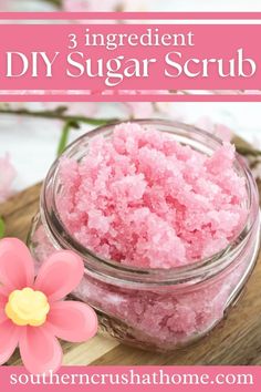 This DIY 3 ingredient sugar scrub recipe is perfect for exfoliating your skin and leaving it feeling soft and smooth. So skip the expensive store-bought sugar body scrub. #southerncrushathome #diysugarscrub #3ingredientsugarscrub Cranberry Sugar Scrub, Sugar Body Scrub Diy, Vanilla Scrub, Coffee Scrub Recipe, Sugar Scrub Homemade Recipe, Cherry Theme, Scrub Recipe Diy, Easy Sugar Scrub