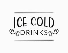 the logo for ice cold drinks, which is black and white with an ornate frame