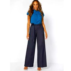 Tie-Waist Belted Wide-Leg Pant - 7th Avenue With A Wide Leg And Tie Waist, This Pant Brings Together Vintage Vibes With A Contemporary Edge. Pair With Stilettos For A Feminine Look. High Waist. Tie Belt. Belt Loops. Zip And Button Closure. Front Slash Pocket. Back Welt Pockets. Wide Leg. Full Length. 64% Cotton, 34% Polyester, 2% Spandex. Machine Wash. Imported. Fitted High Waist Tops For Workwear, Fitted Blue Wide Leg Pants For Office, Spring Workwear Tops With High Waist, Blue Summer Dress Pants For Work, Blue Non-stretch Wide Leg Pants For Work, Petite Dress Pants, Burgundy Pants, Slash Pocket, White Crop Pants