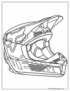 a motorcycle helmet coloring page with the words motocross written in black and white