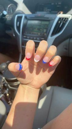 Nail Inspiration 4th Of July, Red White Blue French Nails, Blue Red And White Nails, Red And Blue Nail Designs, Red And Blue French Tip Nails, Blue And Red Nails Designs, White And Blue French Tip, Red And Blue Nails Design, Blue And Red Nails