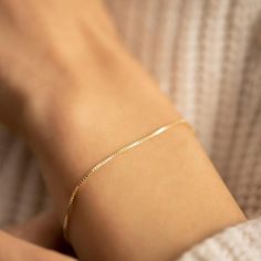 Thin Chain Bracelet Gold Vermeil Box Link Wrist Jewelry - J F W Box Chain Bracelet, White Gold Chains For Women, Silver Chain Bracelet Women, Rose Gold Chain Bracelet, White Gold Bracelet Women, Gold Simple Bracelet, Silver Chains For Women, Simple Silver Bracelet, Delicate Gold Bracelet