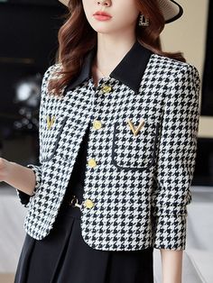 Sku CY-!127106 Material 95% Polyester Style Plus Size , Long Sleeves Feature Pockets , Buttoned , Houndstooth , Split-joint Neckline Lapel Occasion Stylish Selection , Leisure Fashion Seasons Spring , Autumn Type Outerwear Color BLACK,FUCHSIA Size S,M,L,XL,2XL,3XL Size is smaller than normal. Please consult the size chart we provide for this item's measurements to help you decide which size to buy.Please note: There may be 1-3cm differ due to manual measurement.CMINCH Bust Waist Shoulder Sleeve Winter Outfits Christmas, Beach Blouse, Drape Maxi Dress, Leisure Fashion, Blouse Pants, Midi Dress Casual, Maxi Knit Dress, Daily Dress, Fashion Seasons