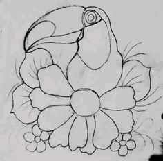 a drawing of a toucan with flowers on it's back and side