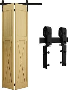 an open wooden door next to a pair of black brackets and a wall mounted tv