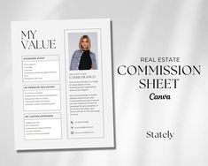 the real estate commission sheet is displayed on a white background with black and gray accents