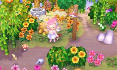 the animal crossing game has many flowers and trees