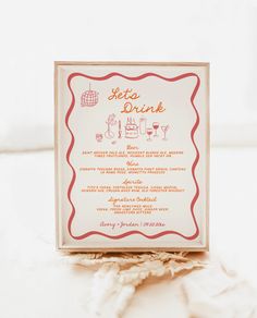 This funky, whimsical Wedding Drink Menu Sign template features handwritten modern calligraphy with a hand drawn disco ball and illustrations to display at your wedding bar or special event. After you place your order, you will receive an email from Templett with access to your self-editable template where you will be able to customize all your own details! Templett is an online application editor that allows you to completely personalize your printable directly in your browser. Great news: no n Drink Menu Wedding, Wedding Drink Menu Sign, Wedding Drink Sign, Wedding Drink Menu, Menu Wedding, Menu Sign