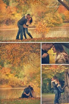 a couple kissing under a tree in the fall