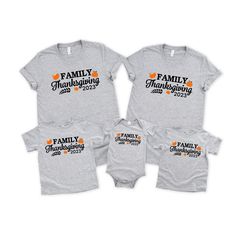 Show off your family’s holiday style with Trendy Custom Apparel’s Family Thanksgiving Matching Graphic Print!This 100% soft cotton, Gildan Pre-Shrunk Brand T-Shirt is available in both Adult and Kids sizes, from Infant to adult. Featuring bright soft flex vinyl colors in black, gray and white, plus a personalized touch with the year featured. Perfect for any family Thanksgiving Day dinner, you’ll be able to show your family spirit with pride!With vivid colors that are sure to make a lasting impr Family Matching Thanksgiving Shirt, Casual Pre-shrunk T-shirt For Family Events, Casual Cotton T-shirt For Family Events, Relaxed Fit Short Sleeve Tops For Family Gatherings, Crew Neck Cotton T-shirt For Family Gatherings, Graphic Cotton T-shirt For Family Gatherings, Cotton Crew Neck T-shirt For Family Gatherings, Cotton Graphic Print T-shirt For Family Gatherings, Graphic Print Short Sleeve Shirt For Family Gatherings