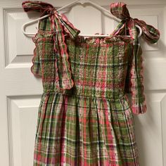 Never Worn Because Very Long! Too Long For 5’5”! Would Need To Be Hemmed. Gorgeous And Well-Made Otherwise. Top Fits Like A S. Green Sleeveless Patchwork Maxi Dress, Gingham Plaid V-neck Dress For Picnic, Cotton Plaid V-neck Dress For Picnic, Green V-neck Patchwork Maxi Dress, Crown And Ivy, V-neck Floral Patchwork Summer Dress, Maxi Sundress, Ivy, Sundress