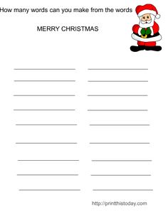 a christmas wish card with santa clause on the front and bottom corner, which reads how many words can you make from the words?