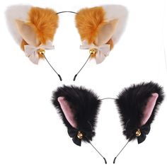 two cat ears with bows are shown in three different colors