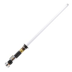 a white light saber with black tips and gold accents on the tip is shown in front of a white background