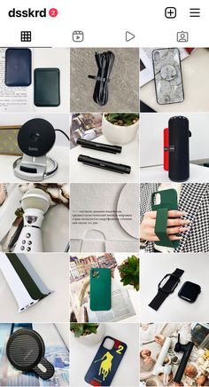 the collage shows different types of cell phones and accessories, including an iphone case