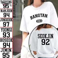 BTS Est 2013 Name Members White Tee Bts Proof, Bts Name, Asian Clothing, Bts Shirt, Asian Outfits, Bts Members, White Tee, Unisex Shorts, Stylish Shirts