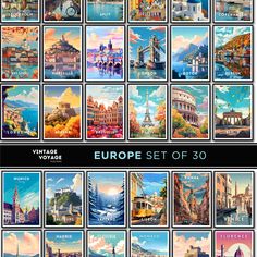 europe set of 30 travel posters