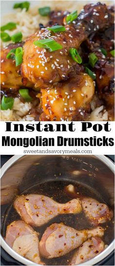 instant pot moroccan drumsticks with rice and green onions in the middle, and then topped with sesame seeds