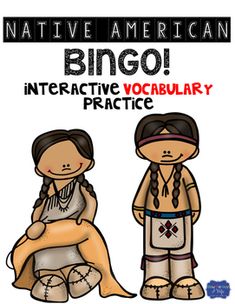 native american bingo game for interactive vocaular practice with an image of two people