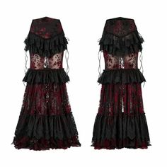 Black and Red Goth Perspective Gorgeous Skirt Lace Trim Layered Lace Skirt, Embroidery Gown, Punk Skirt, Gothic Pants, Gothic Skirt, Punk Dress, Black Lace Skirt, Gown Skirt, Black F