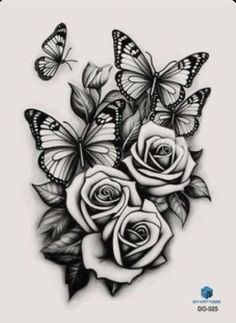 Heart And Butterfly Tattoos For Women, Thigh Rose Tattoos Women, Rose With Butterfly Tattoo For Women, Lily Tattoo Color, Side Stomach Tattoos, Tattoo Wings, Rose And Butterfly Tattoo, Butterfly Tattoo On Shoulder