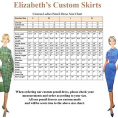 a women's dress size chart with measurements for the waist and bust, as well as