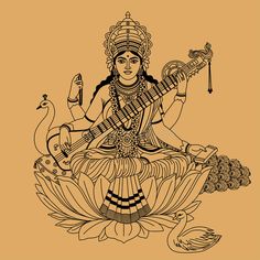 Saraswati Picture, Goddess Of Wisdom, Sak Yant Tattoo, Saraswati Goddess, Hindu Goddess, Pichwai Paintings, Indian Art Paintings