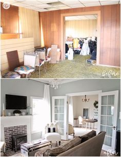 before and after pictures of a living room