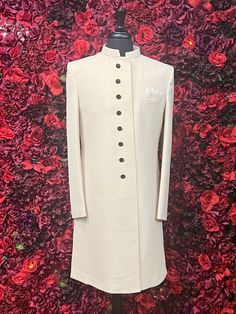 This Pale Peach Embroidered Sherwani from Vama Designs combines elegance and tradition, perfect for weddings and festive occasions. Available in sizes 38-42, with customization available for other sizes (3-6 weeks). Personalize your look with customizable dupatta, mojari shoes, safa (pagri), and jewelry. Visit our Fremont Bay Area store to explore more. Key Features: Elegant pale peach embroidered sherwani. Sizes: 38-42; customization available (3-6 weeks). Customizable dupatta, shoes, safa, and Formal Pink Bandhgala With Intricate Embroidery, Designer Pink Bandhgala With Resham Embroidery, Formal Pink Sherwani With Intricate Embroidery, Pink Sherwani With Dabka Work, Fitted Pink Sherwani With Dabka Work, Pink Fitted Sherwani With Dabka Work, Formal Beige Sherwani With Chikankari Embroidery, Designer Pink Bandhgala With Zari Work, Fitted Pink Bandhgala With Dabka Work