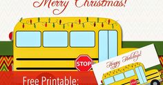 a christmas card with a school bus on it and a stop sign next to it