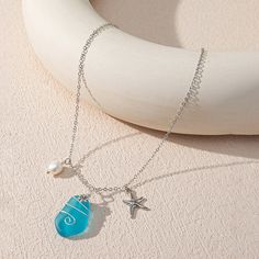 Plating: Silver PlatedThe Main Material: AlloyStyle: Vintage,ElegantOccasion: Daily Occasion,Party OccasionSeasoon: All fit Blue Sea Glass Necklace, Ocean Necklace, Picture Necklace, Starfish Pendant, Blue Sea Glass, Sea Glass Pendant, Summer Trip, Neck Jewellery, Jewelry Essentials