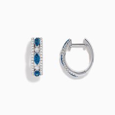 Effy Bella Bleu 14K White Gold Blue and White Diamond Huggie Hoop Earrings Huggie Hoop Earrings, White Diamond, Sapphire Ring, Sapphire, Hoop Earrings, White Gold, Blue And White, Gold, Blue