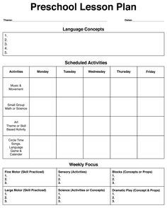 a printable lesson plan for preschool