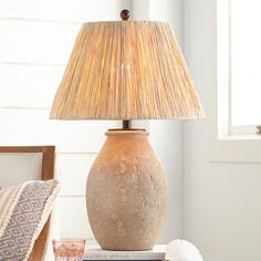 a table lamp sitting on top of a book