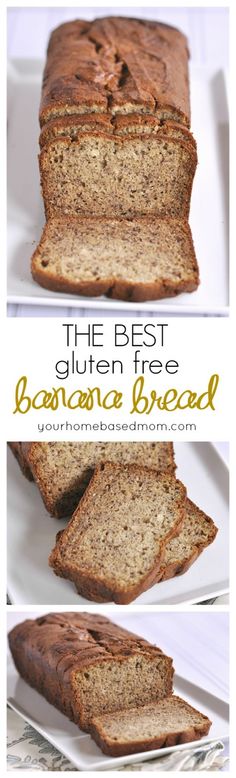 the best gluten free banana bread is cut into slices and placed on a plate