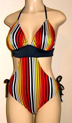 Halter Triangle Top Monokini Swimsuit, Tie Side One Pieces, Rib Band Swimwear, Custom Made Bathing Suits, Long Torso Handmade Swimsuit, Monokini Swimsuit, Swimsuits Bikinis, Suit Swimsuit