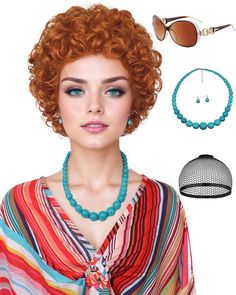 PRICES MAY VARY. 【Exquisite Gift Package】 Includes everything needed for the landlady costume cosplay: 1*red orange curly wig + 1*glasses+ 1*retro turquoise necklace+ 1*retro turquoise earring+ 1*wig cap. With this set, you can instantly portray a lifelike landlady Rope image without the need to purchase additional accessories. 【High Quality Material】Red orange curly wig is made of high quality heat resistant synthetic fiber, which is natural, soft and fluffy, breathable and comfortable, suitabl Rope Image, Orange Wig, Orange Sunglasses, Turquoise Earring, 70s Look, Red Wigs, Clown Costume, Hair Red, Disco Outfit