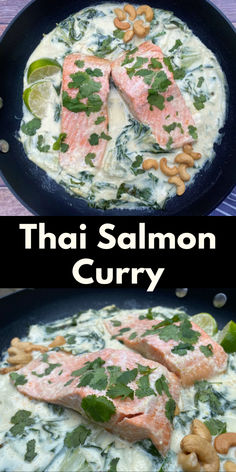 Images of Thai Salmon in curry sauce steamed in a pan. Green Thai Curry, Thai Salmon, Keto Fish, Salmon Curry, Curry In A Hurry, Green Thai, Keto Seafood, Fresh Salmon, Green Curry Paste