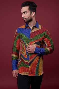 Multi-Colored Cotton Satin Digital Printed Shirt Design by Siddhartha Bansal Men at Pernia's Pop Up Shop 2023