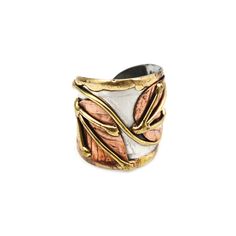 Anju Jewelry Adjustable Mixed Metal Cuff Ring - Double Leaf Adjustable Gold Fusion Rings, Adjustable Bronze Metal Ring, Adjustable Bronze Brass Ring, Adjustable Bronze Open Ring, Adjustable Rose Gold Metal Ring, Adjustable Brass Wide Band Open Ring, Adjustable Rose Gold Brass Ring, Unique Bronze Metal Ring, Unique Bronze Open Ring Jewelry