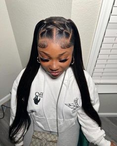 Lace Front 2 Ponytails, Summer Wig Styles, Hair Styles Lace Wigs, Cross Cross Quick Weave, Creative Half Up Half Down Hairstyles, Hairstyles For Straight Wigs, Frontal Hairstyles Ideas Straight, Swoop With Crimps, Slick Hairstyles Baddie Straight Hair