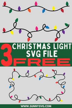 three christmas lights svg files with the text 3 free on top and below them