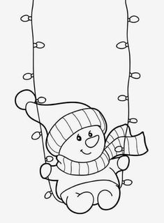 a drawing of a teddy bear on a swing with christmas lights hanging from it's sides