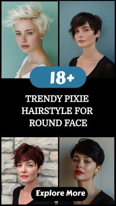 Trendy pixie hairstyle ideas for round faces, featuring four diverse styles. Haircut Suggestions