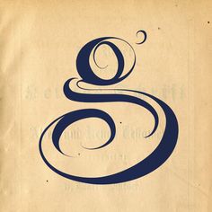 the letter s is made up of blue swirls on an old paper background with black ink