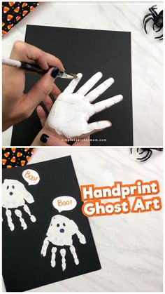 handprint ghost art is an easy halloween craft for kids