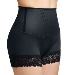 Boyshorts with a powerful shaping band at waist and boning at front for extra tummy control. Made of natural rubber, polyester, polyamide and elastane. Stretch stitching along top edge of waist. Shaper panel at waist with rubber exterior to draw in and smooth out your waistline. Covered flexible stainless steel boning at front is angled for comfortable wear and excellent support. Target areas: waist, tummy, hips and butt. Microfiber boyshort has a stretch ruched center back seam for a fully defi High Waist Shorts With Wide Waistband For Shaping, Shaping Shorts With Wide Waistband, Shapewear Shorts With High Waist And Wide Waistband, High Waist Shapewear Shorts With Wide Waistband, High Waist Shapewear Shorts With Contoured Waistband, Shaping Shapewear With Wide Waistband, Black High Waist Shapewear Shorts, High-waisted Shapewear Shorts, Elegant Shaping Shorts